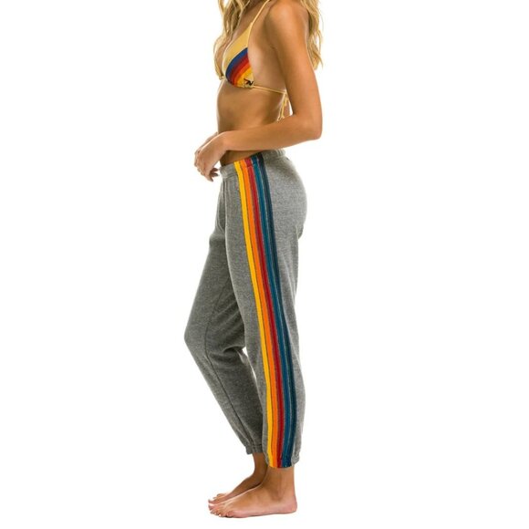 Aviator Nation Pants - Aviator Nation 5 STRIPE SWEATPANTS - HEATHER GREY Size XS